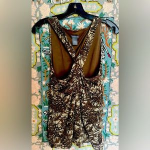 Silk blouse chocolate brown printed, lined, large